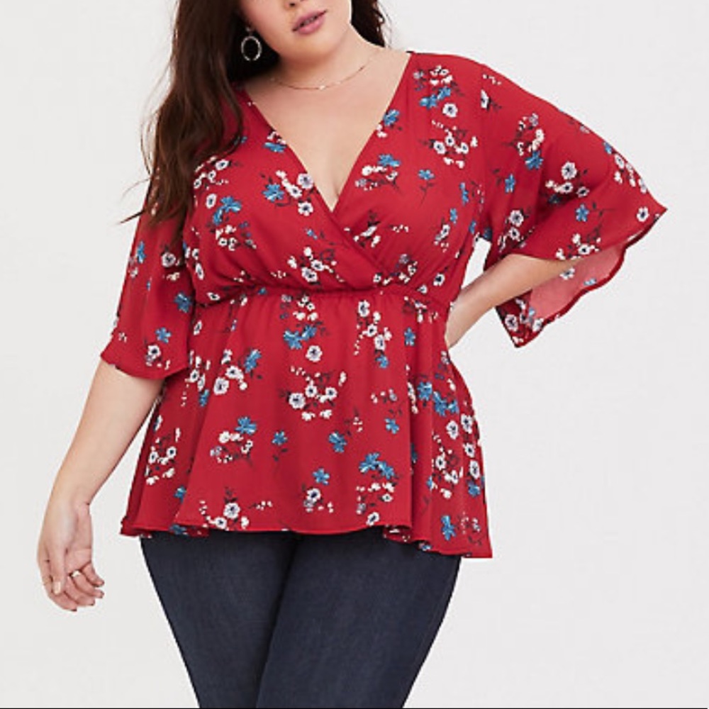 Torrid floral faux wrap blouse